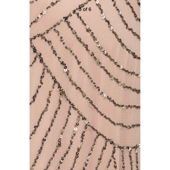 NEW Adrianna‎ Papell Beaded Mesh Blouson Dress in Taupe Pink [ 0 4 6 10 12 14 ] - Picture 4 of 16